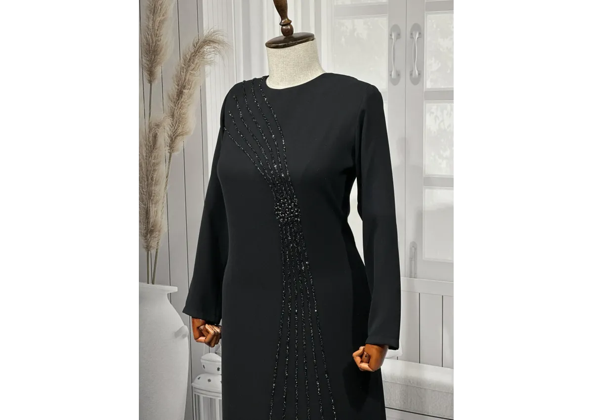 HESNA 8426 ELBİSE - SİYAH - (Asorti: 44-54)