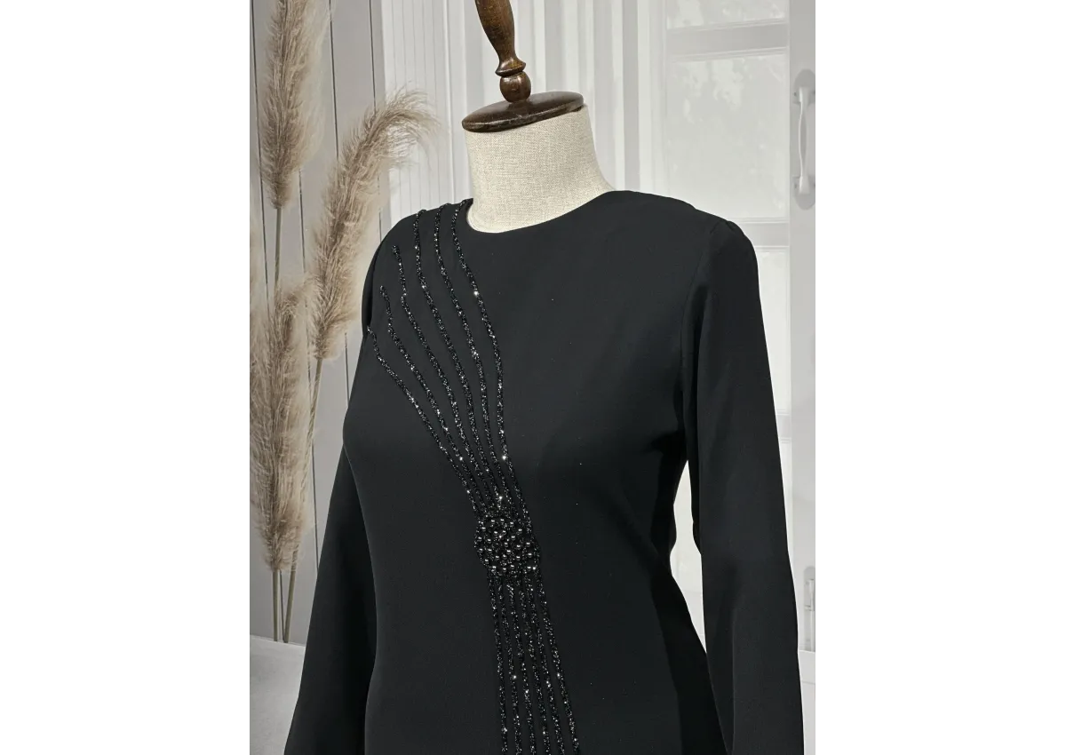 HESNA 8426 ELBİSE - SİYAH - (Asorti: 44-54)