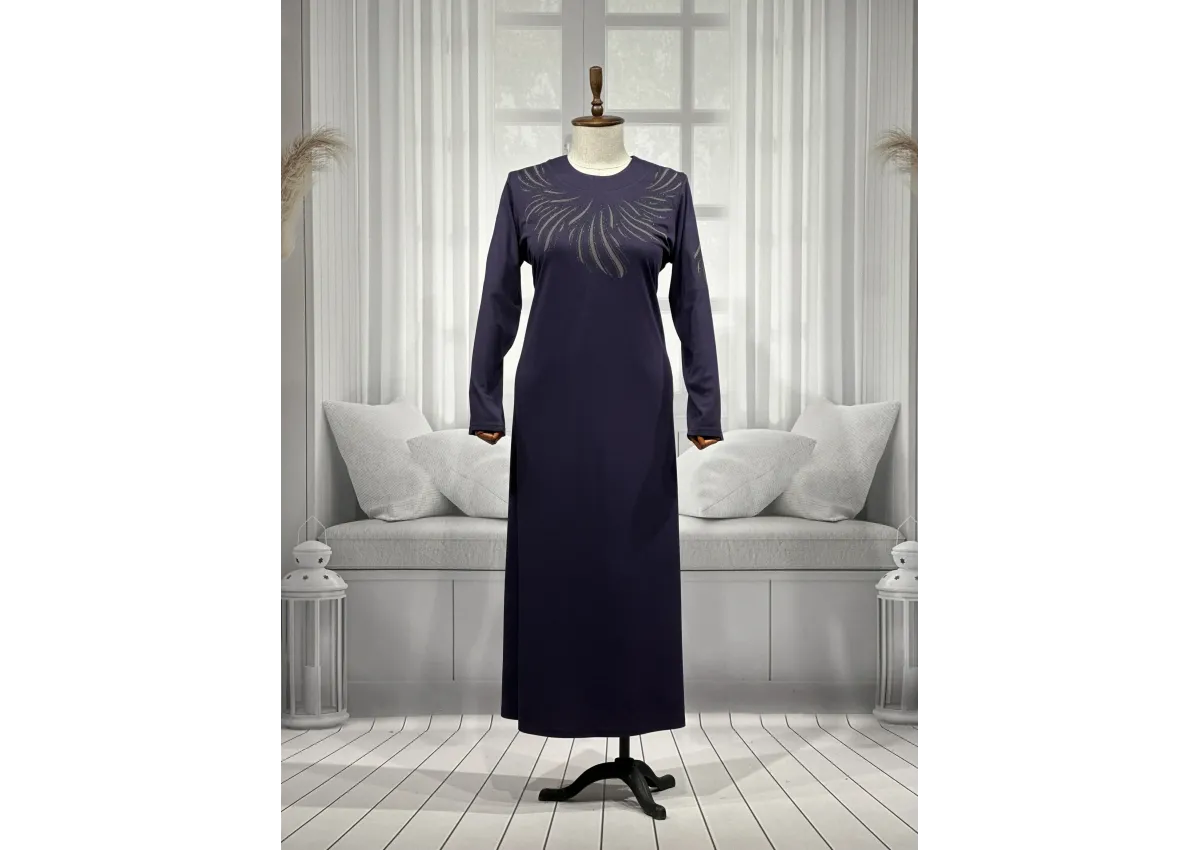 HESNA 8506 BASKILI ELBİSE - MÜRDÜM - (Asorti: 4-6)