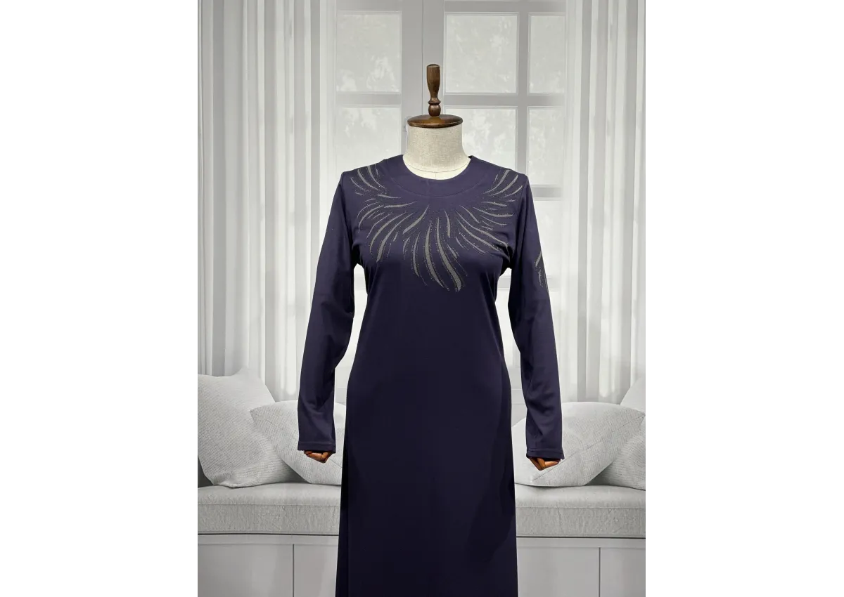 HESNA 8506 BASKILI ELBİSE - MÜRDÜM - (Asorti: 4-6)