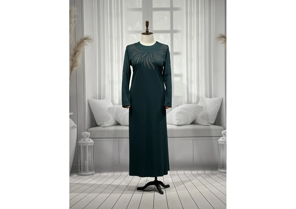 HESNA 8506 BASKILI ELBİSE - YEŞİL - (Asorti: 4-6)