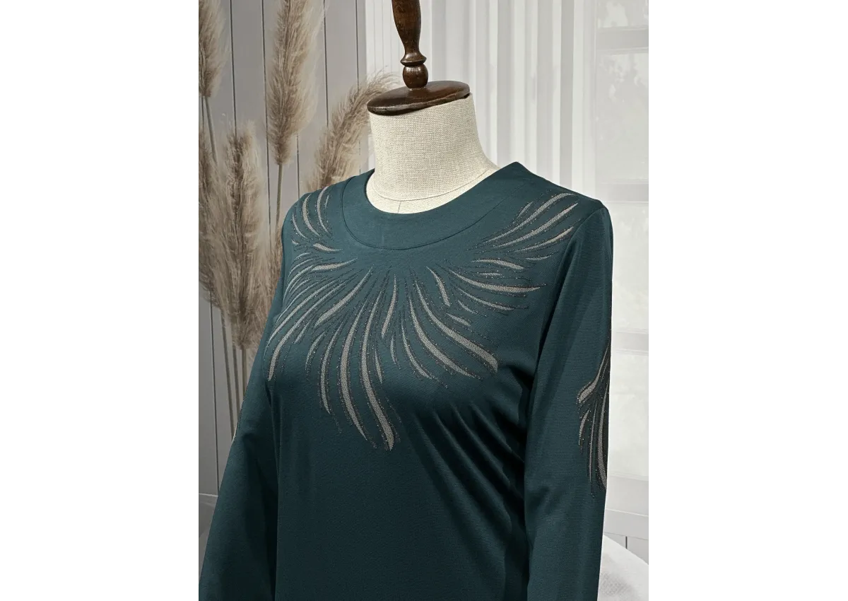 HESNA 8506 BASKILI ELBİSE - YEŞİL - (Asorti: 4-6)