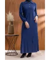 YAKASI VE MANŞETİ RİBANALI ELBİSE - LACİVERT - (Asorti: M-XXL)