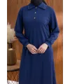 YAKASI VE MANŞETİ RİBANALI ELBİSE - LACİVERT - (Asorti: M-XXL)