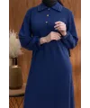 YAKASI VE MANŞETİ RİBANALI ELBİSE - LACİVERT - (Asorti: M-XXL)