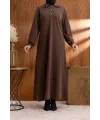 YAKASI VE MANŞETİ RİBANALI ELBİSE - KAHVE - (Asorti: M-XXL)