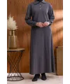 YAKASI VE MANŞETİ RİBANALI ELBİSE - ANTRASİT - (Asorti: M-XXL)