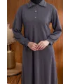 YAKASI VE MANŞETİ RİBANALI ELBİSE - ANTRASİT - (Asorti: M-XXL)