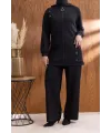 Letafet Kapüşonlu Düğme Detaylı Ceketli Pantolonlu Takım - SİYAH - (Asorti: M-XXL)