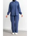 LETAFET RİVET DETAYLI FERMUARLI PANTOLONLU TAKIM - İNDİGO - (Asorti: M-XXL)