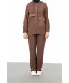 NERVÜR DETAYLI İNCİ PANT. TAKIM - KAHVE - (Asorti: M-XXL)
