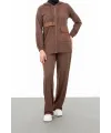 NERVÜR DETAYLI İNCİ PANT. TAKIM - KAHVE - (Asorti: M-XXL)