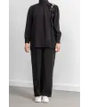LETAFET ÖNÜ VOLAN DETAYLI PANTOLONLU TAKIM - SİYAH - (Asorti: M-XXL)