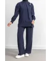 LETAFET ÖNÜ VOLAN DETAYLI PANTOLONLU TAKIM - LACİVERT - (Asorti: M-XXL)