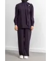 LETAFET ÖNÜ VOLAN DETAYLI PANTOLONLU TAKIM - MÜRDÜM - (Asorti: M-XXL)