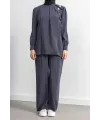 LETAFET ÖNÜ VOLAN DETAYLI PANTOLONLU TAKIM - ANTRASİT - (Asorti: M-XXL)