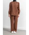 LETAFET ÖNÜ VOLAN DETAYLI PANTOLONLU TAKIM - TABA - (Asorti: M-XXL)
