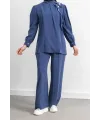 LETAFET ÖNÜ VOLAN DETAYLI PANTOLONLU TAKIM - İNDİGO - (Asorti: M-XXL)