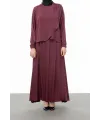 TAŞ BİYE DETAYLI ETEK TAKIM - BORDO - (Asorti: M-XXL)
