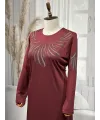 HESNA 8506 BASKILI ELBİSE - BORDO - (Asorti: 4-6)