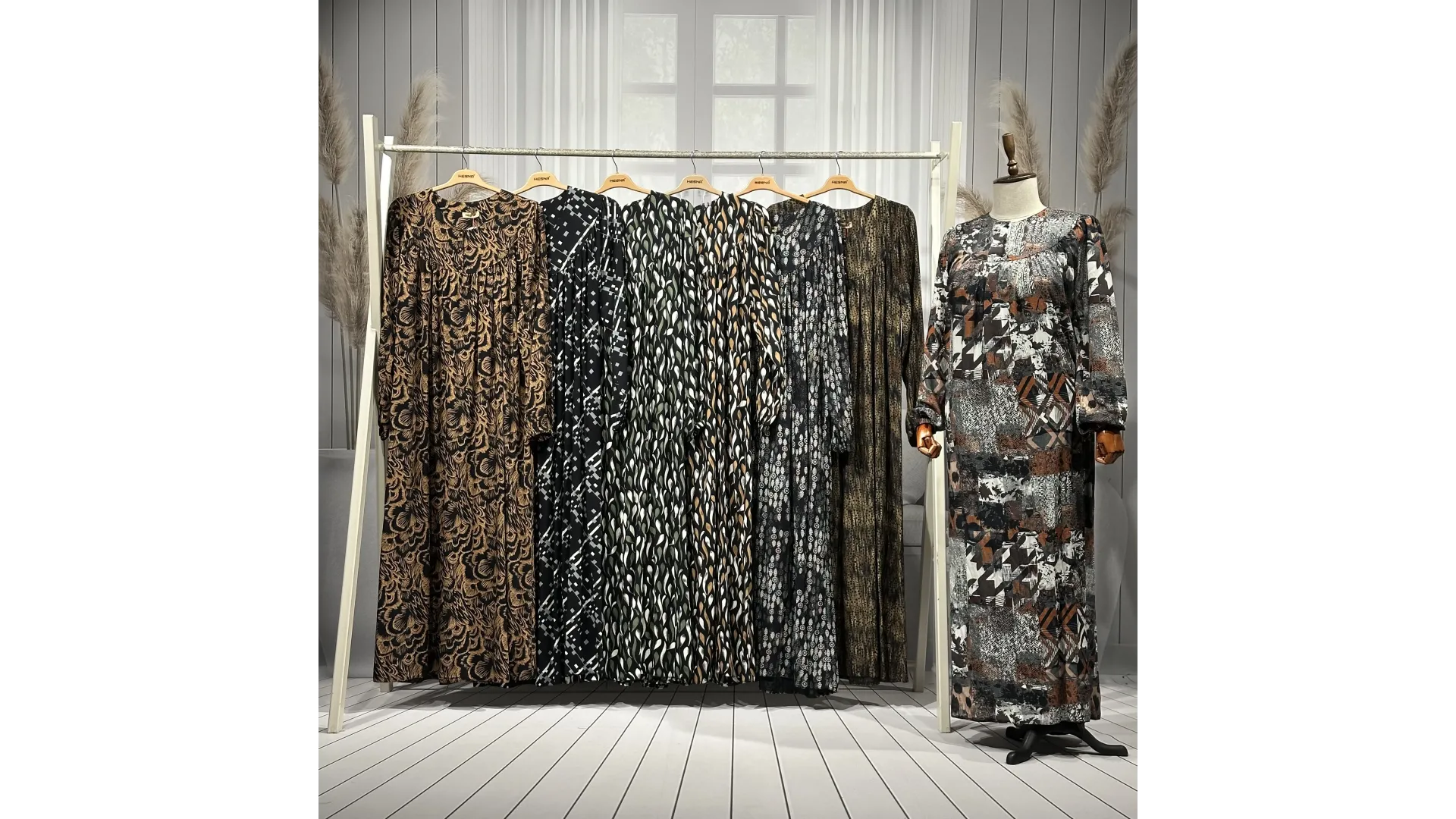 HESNA 8227 ROBALI ELBİSE - KARIŞIK DESENLER - 01-KARIŞIK DESEN - (Asorti: 3-5-7)