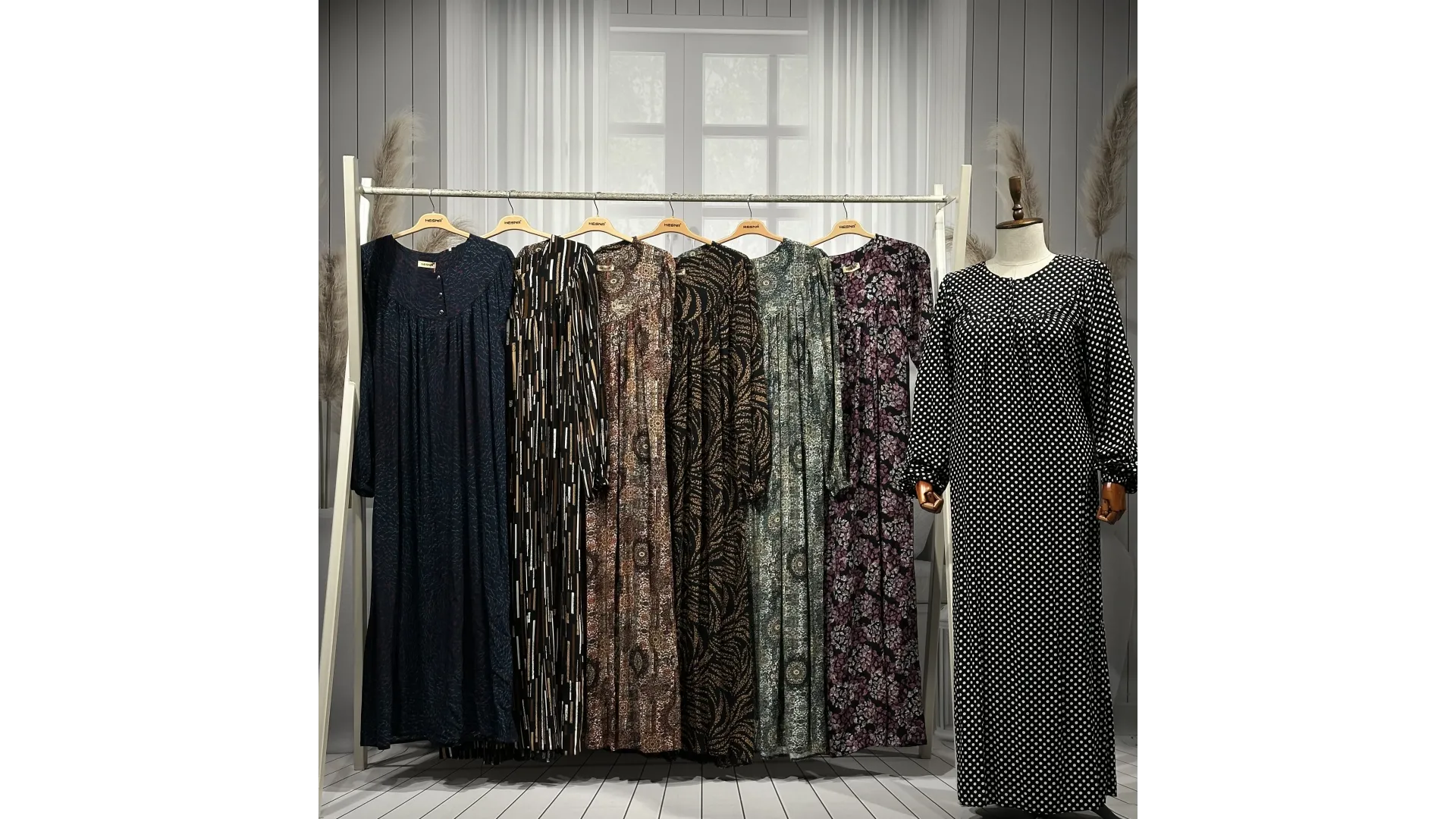 HESNA 8227 ROBALI ELBİSE - KARIŞIK DESENLER - 01-KARIŞIK DESEN - (Asorti: 3-5-7)