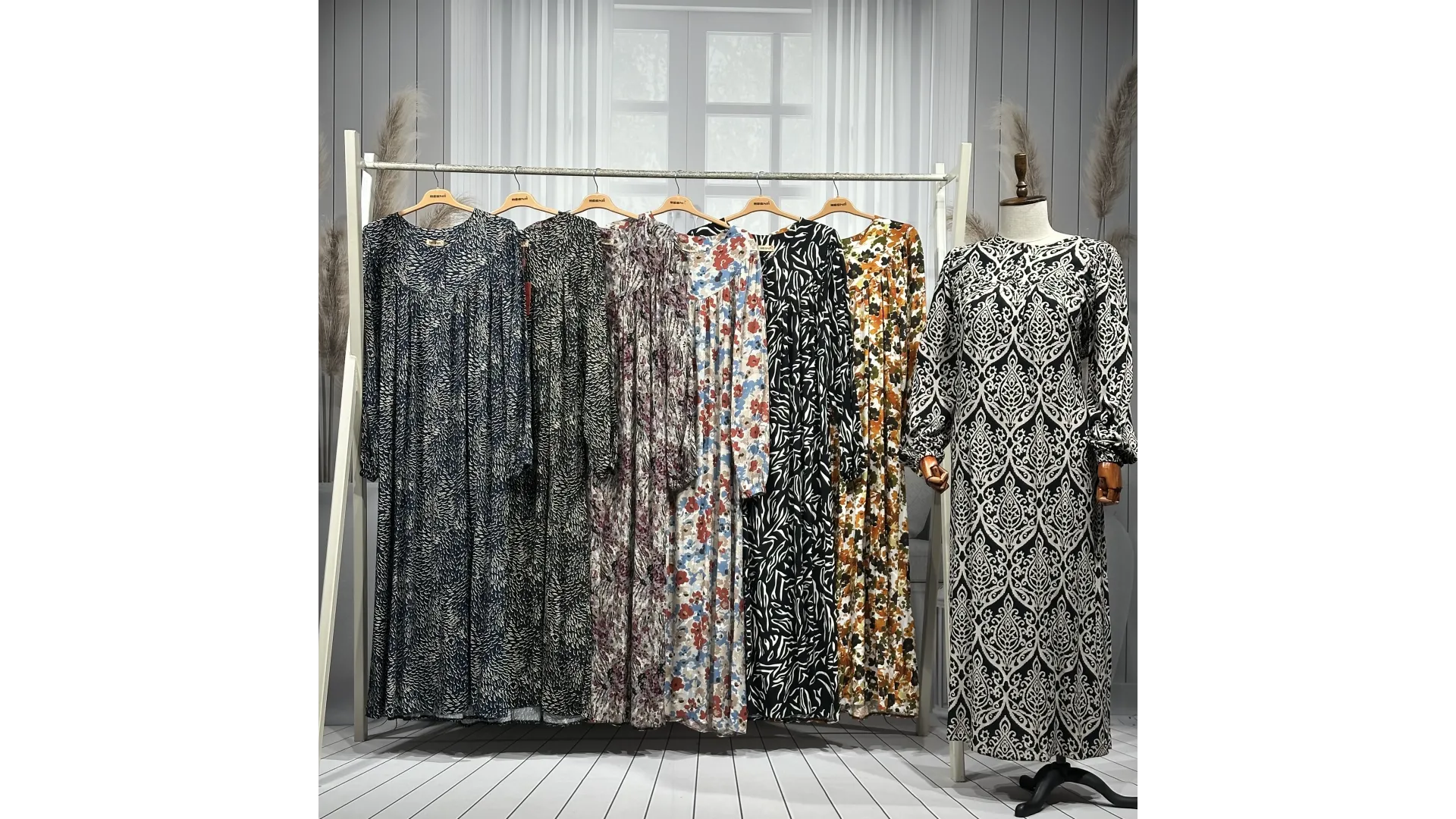 HESNA 8227 ROBALI ELBİSE - KARIŞIK DESENLER - 01-KARIŞIK DESEN - (Asorti: 3-5-7)