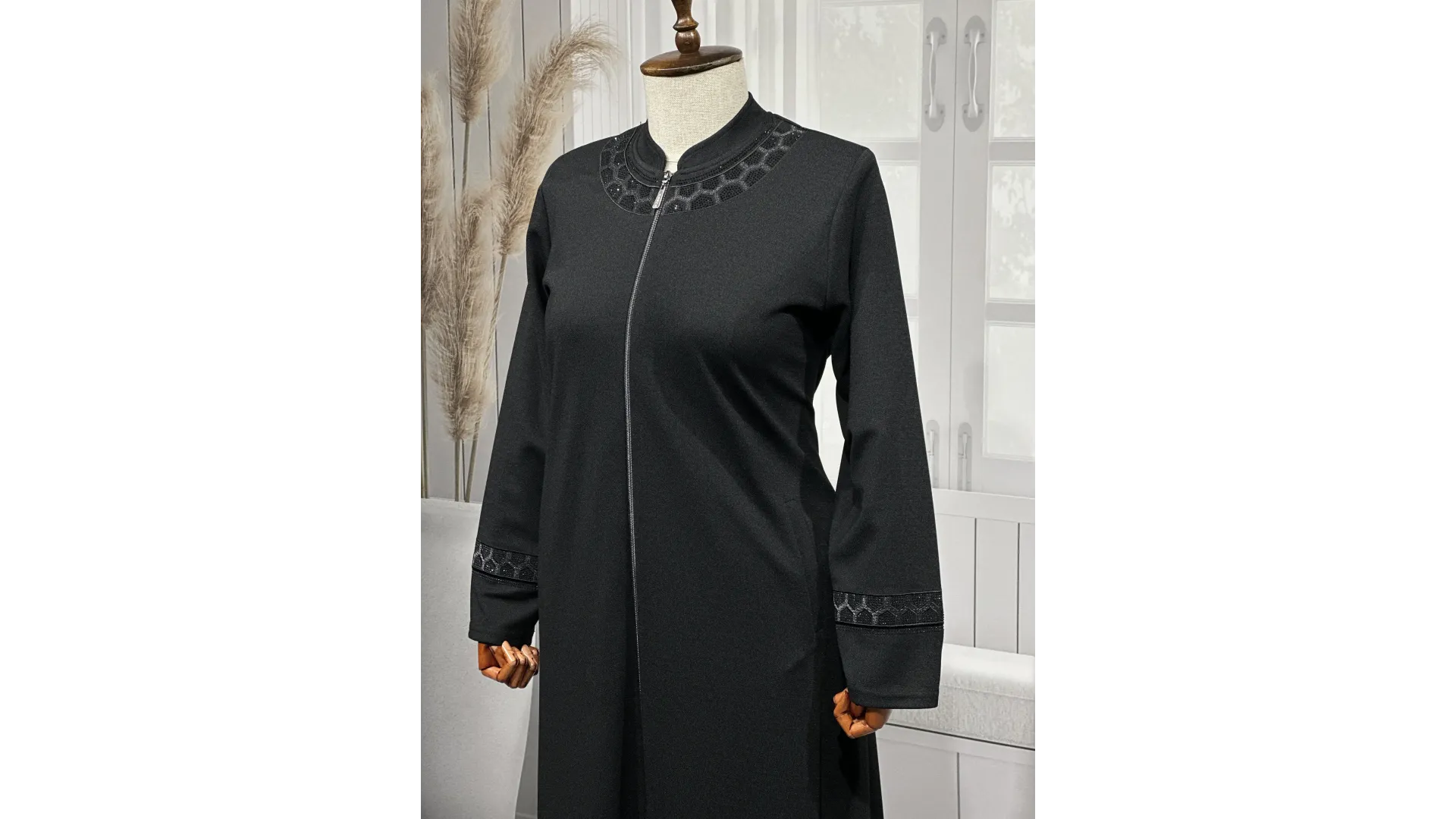 HESNA 2203 NAKIŞLI PARDESÜ - SİYAH - (Asorti: 4-7)