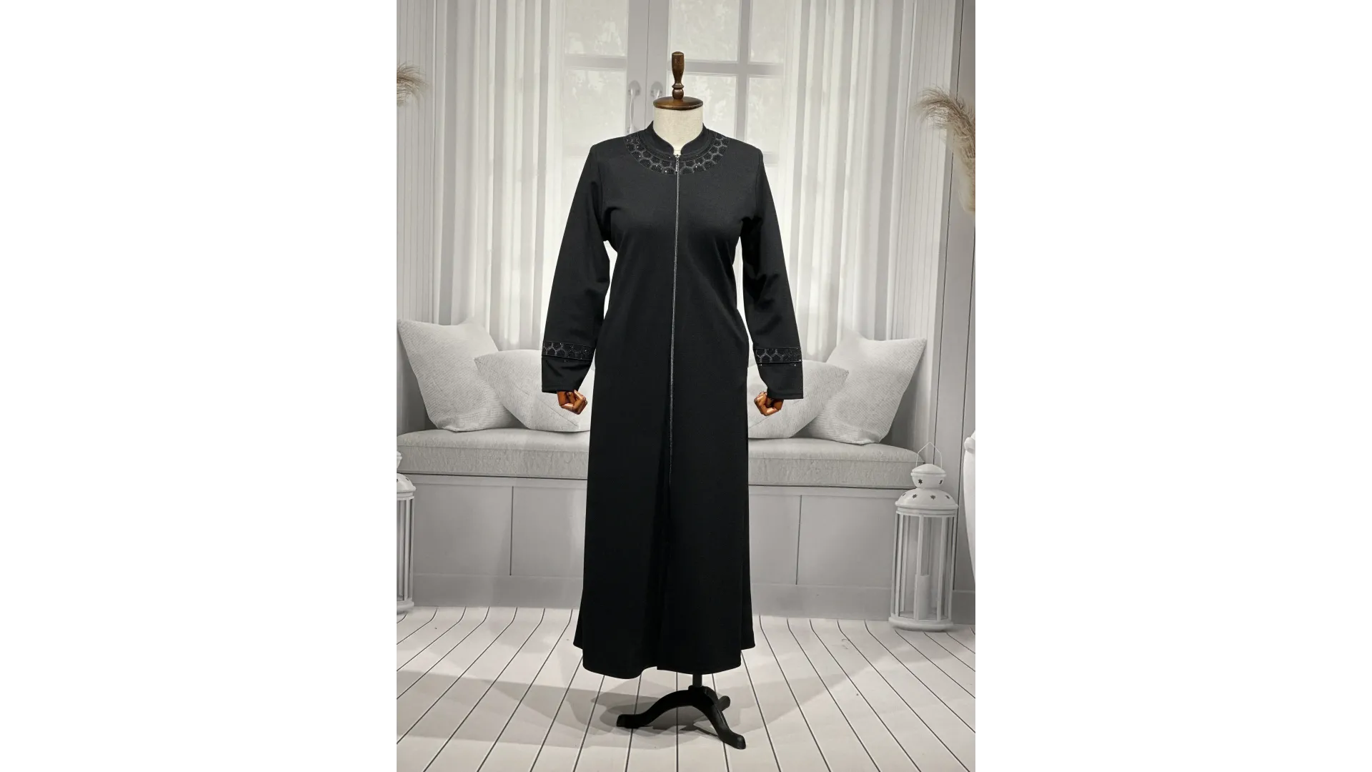 HESNA 2203 NAKIŞLI PARDESÜ - SİYAH - (Asorti: 4-7)