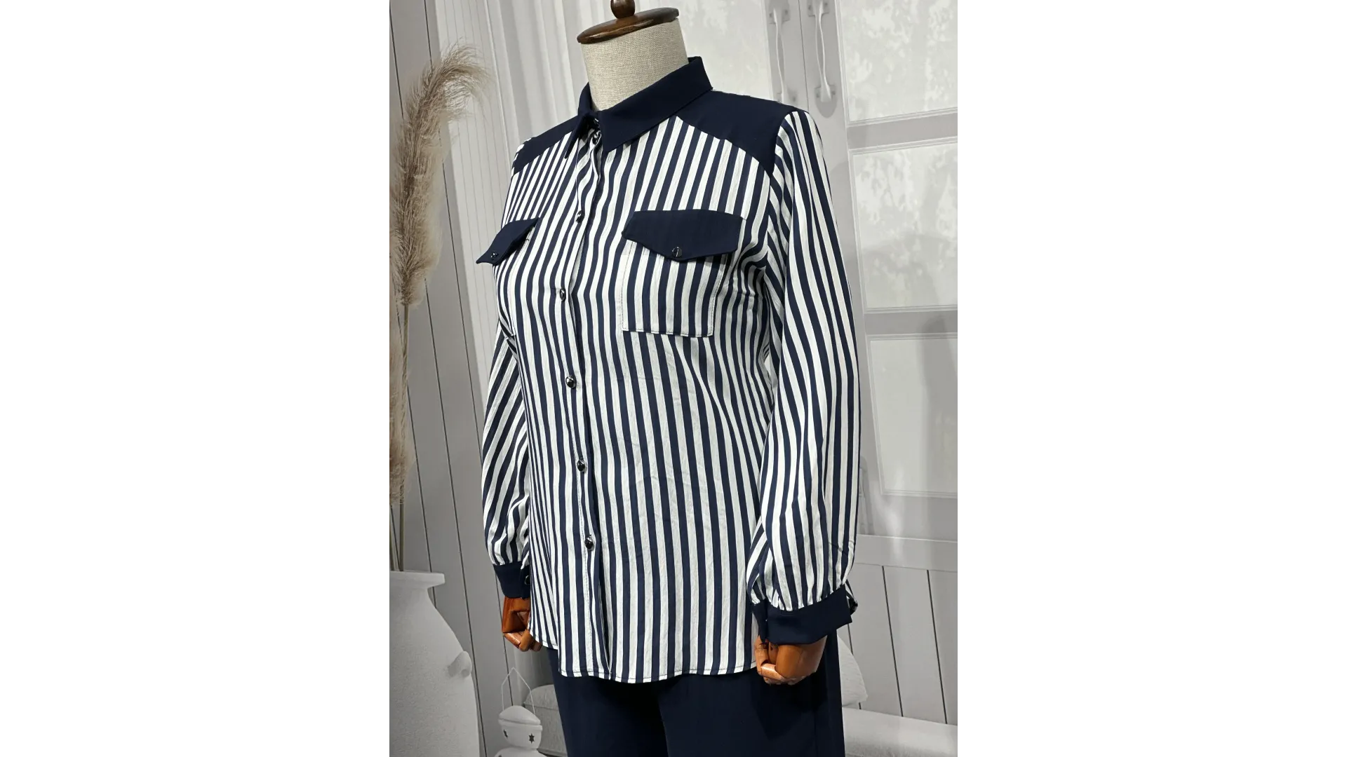 HESNA 4615 ÇİZGİLİ TAKIM - LACİVERT - (Asorti: 46-52)