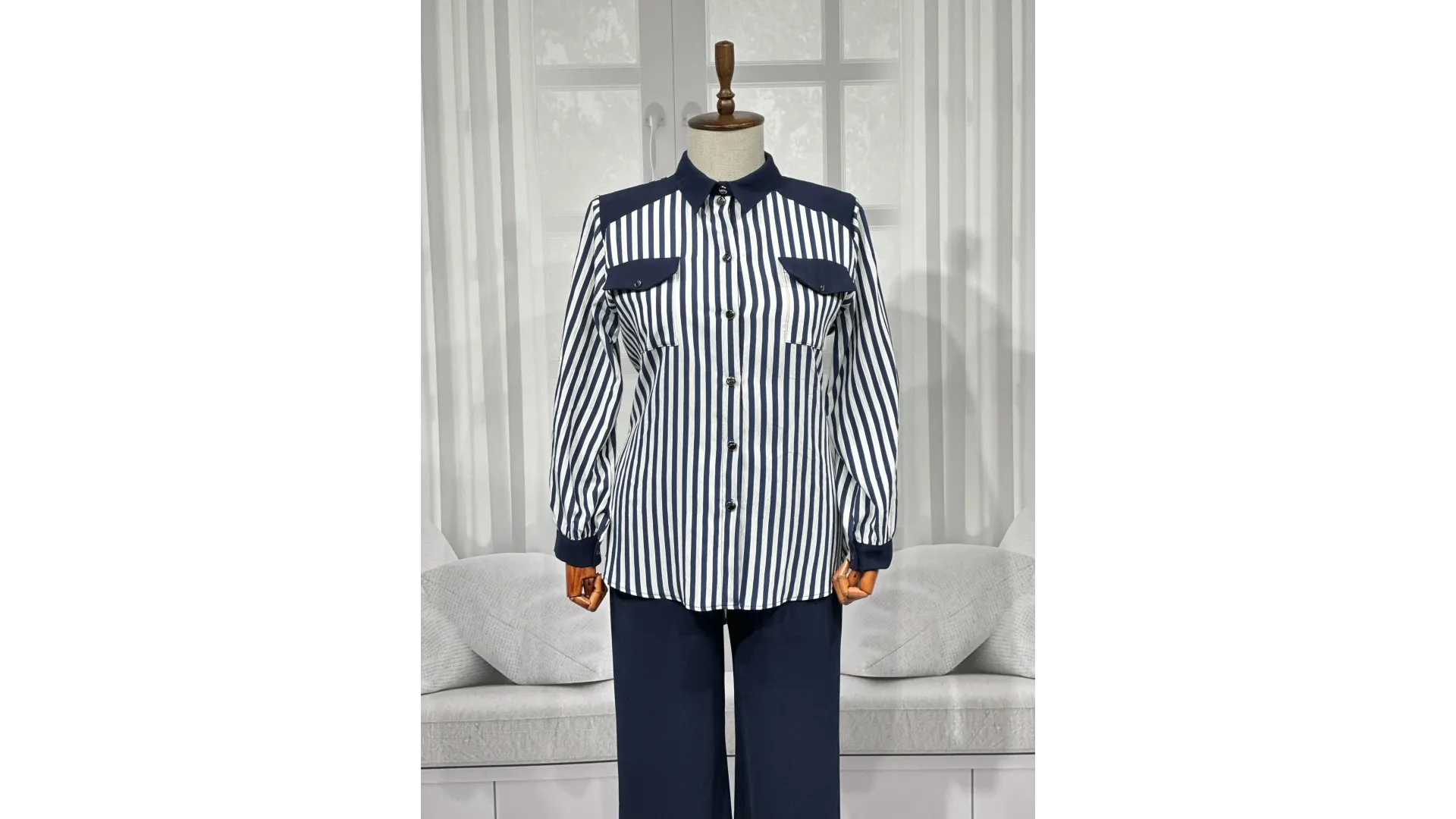 HESNA 4615 ÇİZGİLİ TAKIM - LACİVERT - (Asorti: 46-52)