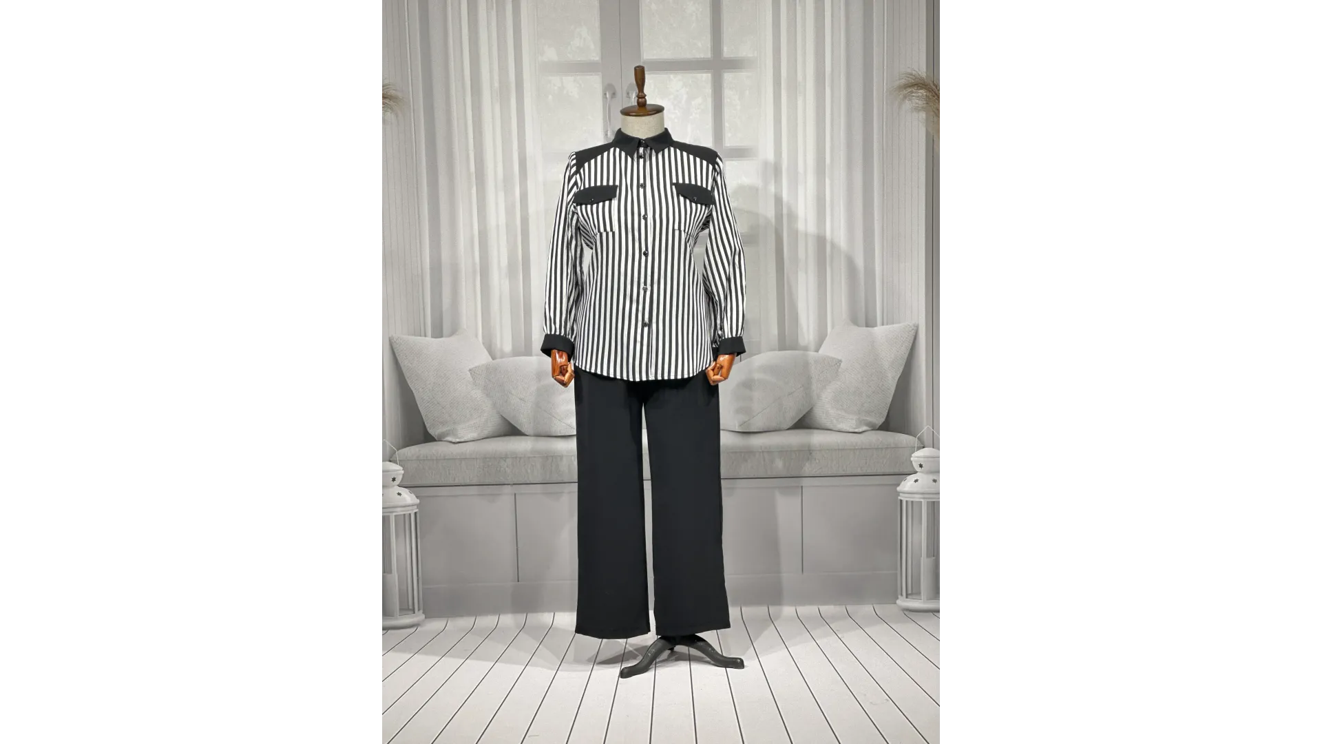 HESNA 4615 ÇİZGİLİ TAKIM - SİYAH - (Asorti: 46-52)