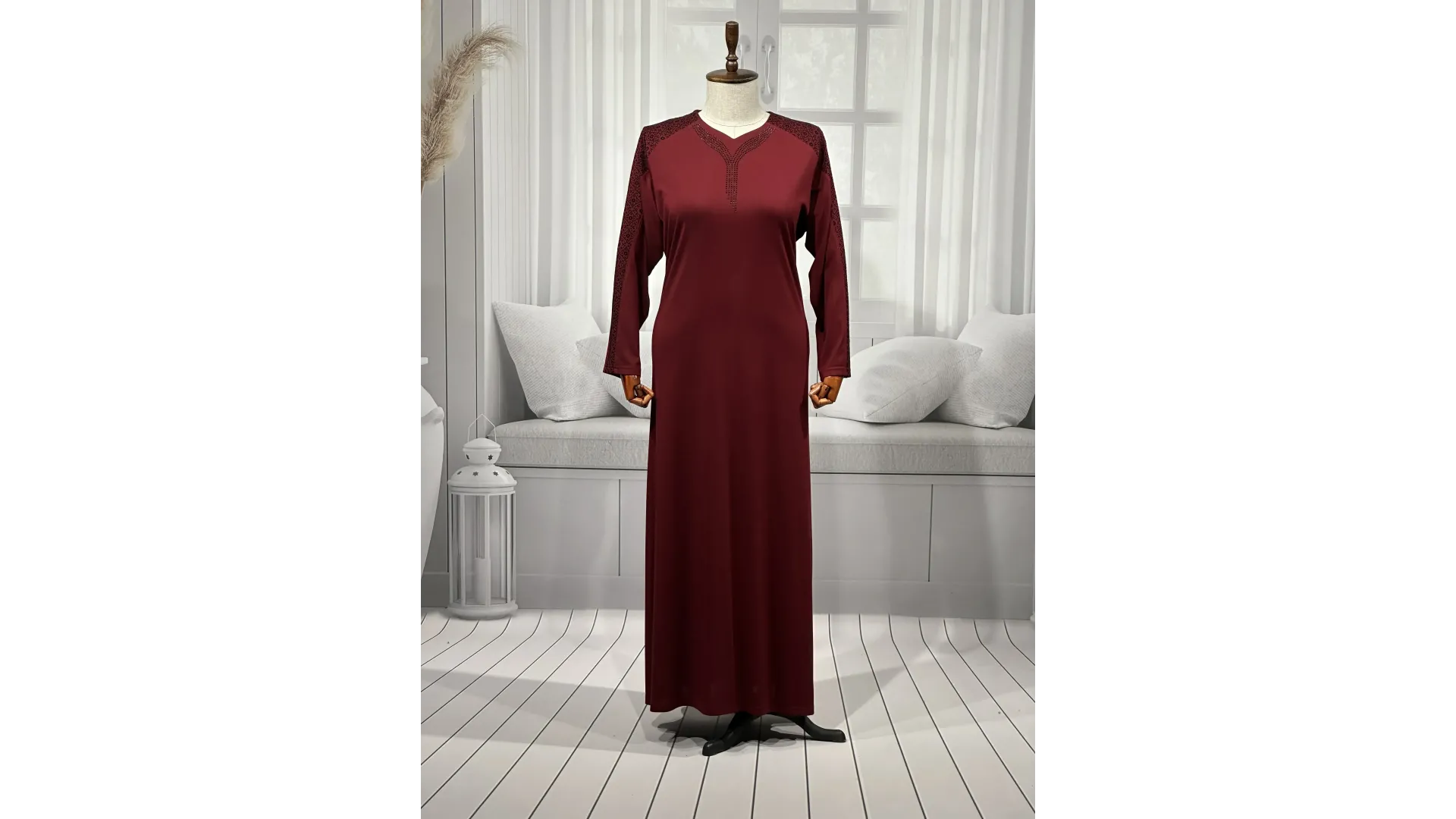 HESNA 8026 (BTT) ELBİSE - BORDO - (Asorti: 7-9)