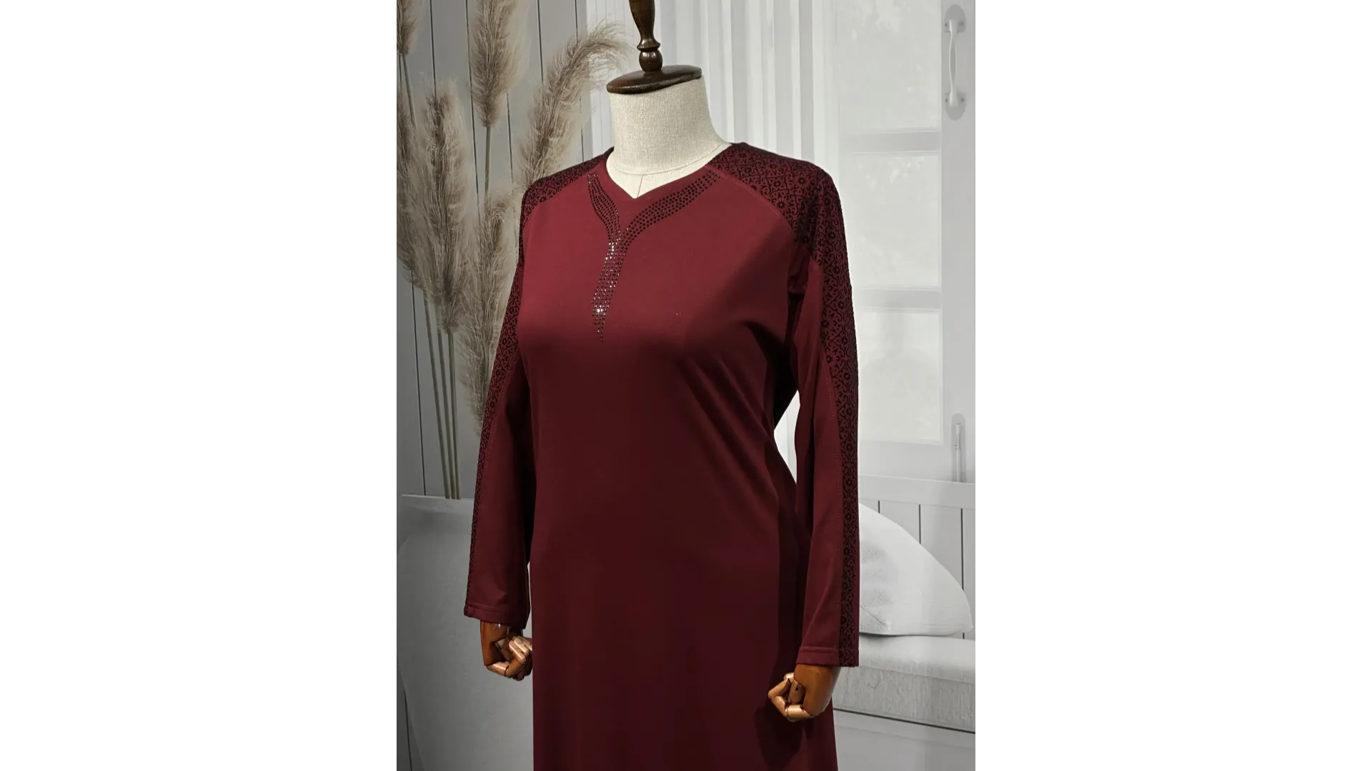 HESNA 8026 (BTT) ELBİSE - BORDO - (Asorti: 7-9)