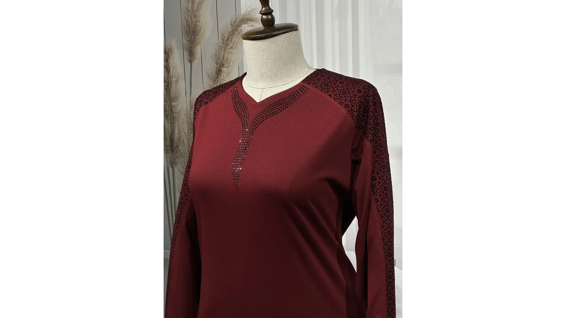 HESNA 8026 (BTT) ELBİSE - BORDO - (Asorti: 7-9)