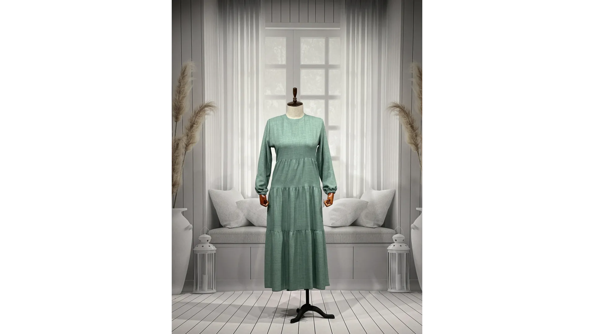 HESNA 8322 ELBİSE - MİNT - (Asorti: 3-5)