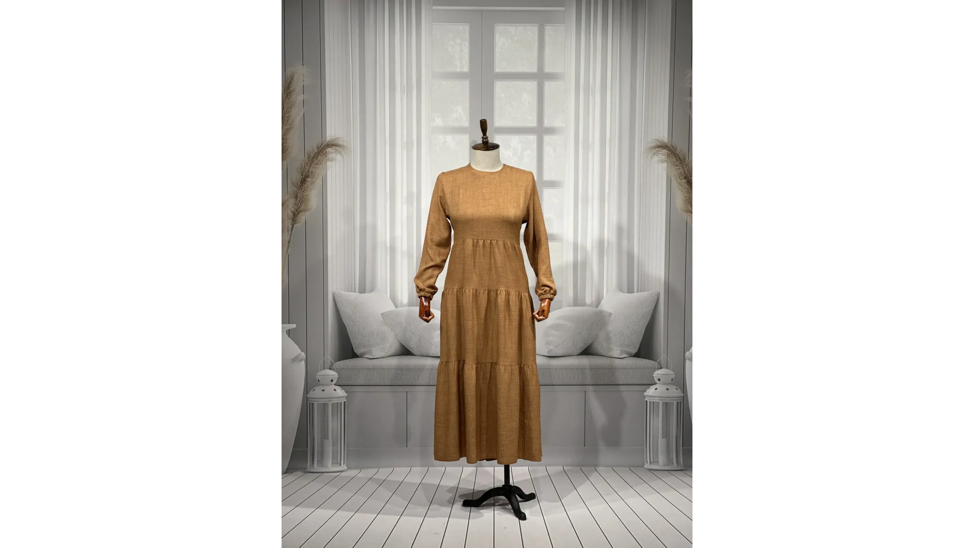 HESNA 8322 ELBİSE - TÜTÜN - (Asorti: 3-5)