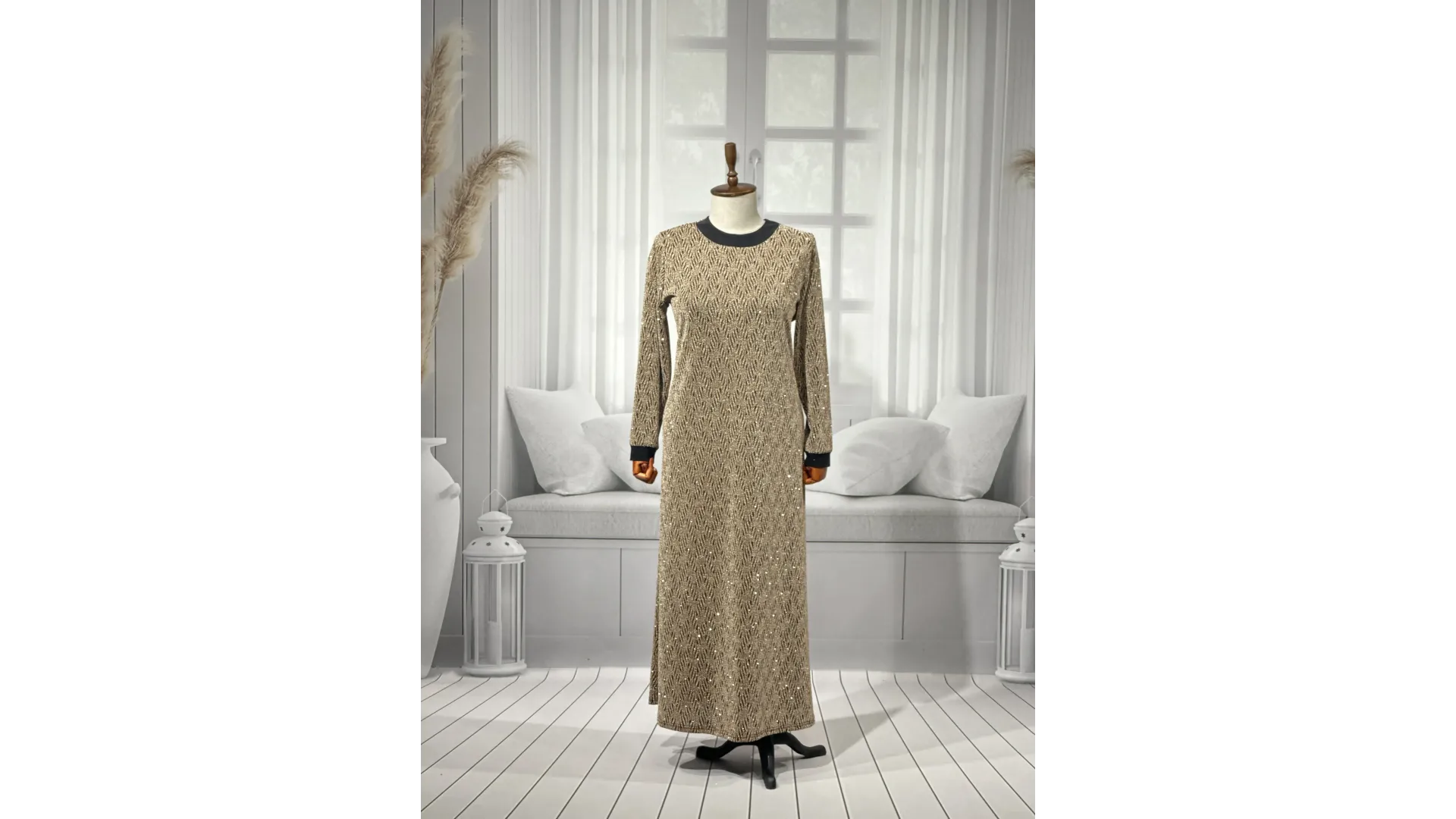 HESNA 8422 ELBİSE - GOLD - (Asorti: 3-6)