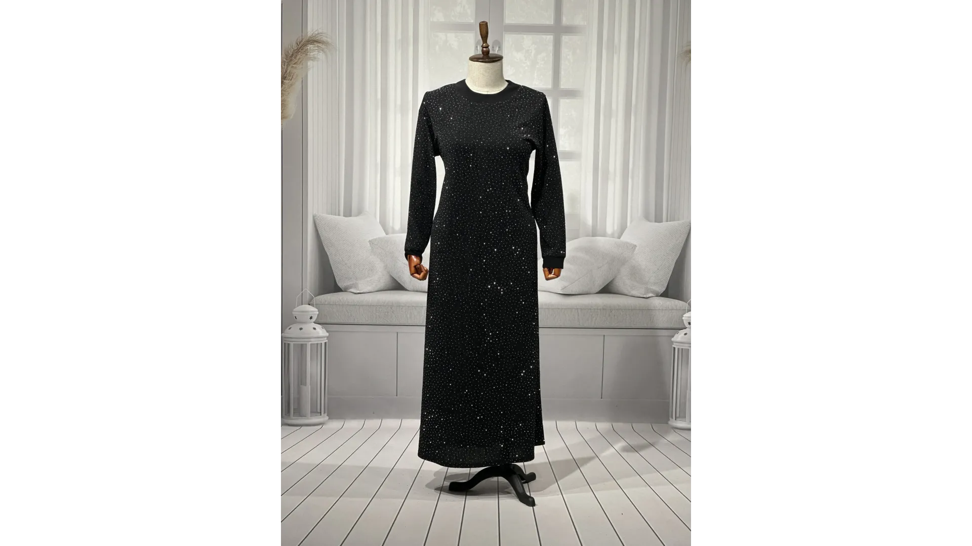 HESNA 8422 ELBİSE - SİYAH & GÜMÜŞ - (Asorti: 3-6)