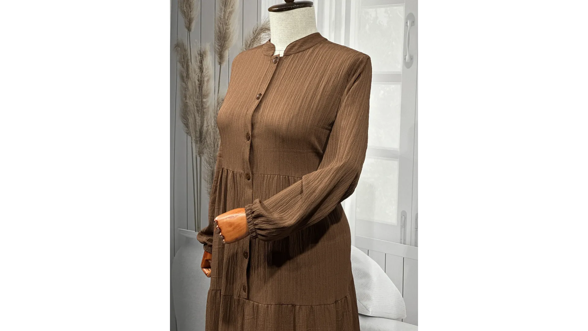 HESNA 8438 ELBİSE - KAHVE - (Asorti: 3-5)