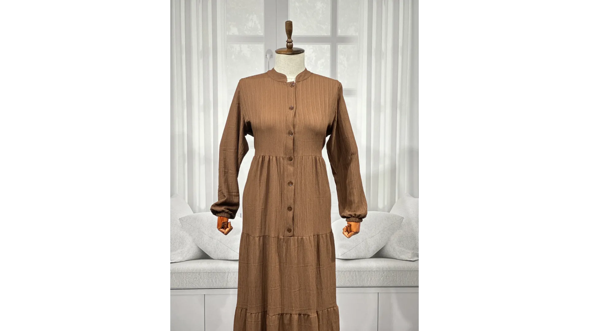 HESNA 8438 ELBİSE - KAHVE - (Asorti: 3-5)