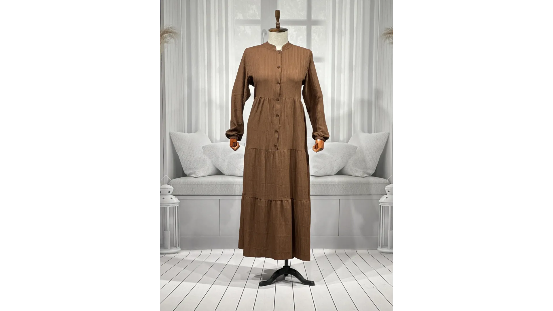 HESNA 8438 ELBİSE - KAHVE - (Asorti: 3-5)