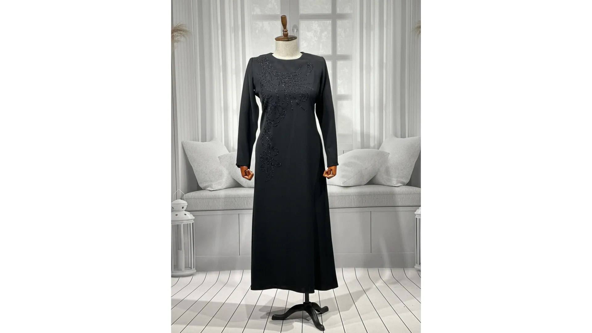 HESNA 8463 BASKILI ELBİSE - SİYAH - (Asorti: 44-54)