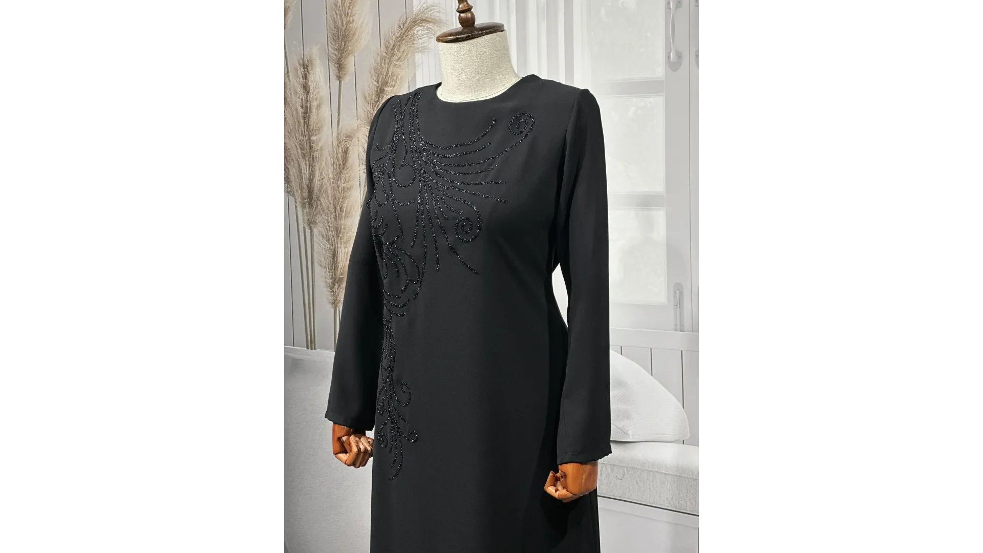 HESNA 8463 BASKILI ELBİSE - SİYAH - (Asorti: 44-54)