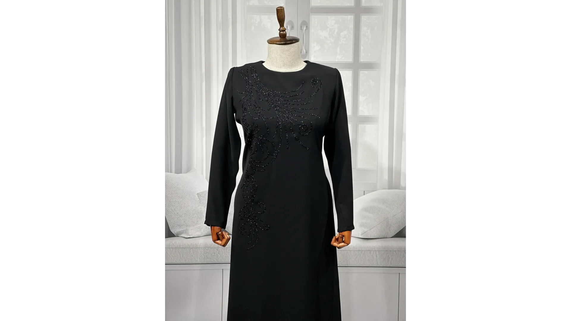 HESNA 8463 BASKILI ELBİSE - SİYAH - (Asorti: 44-54)