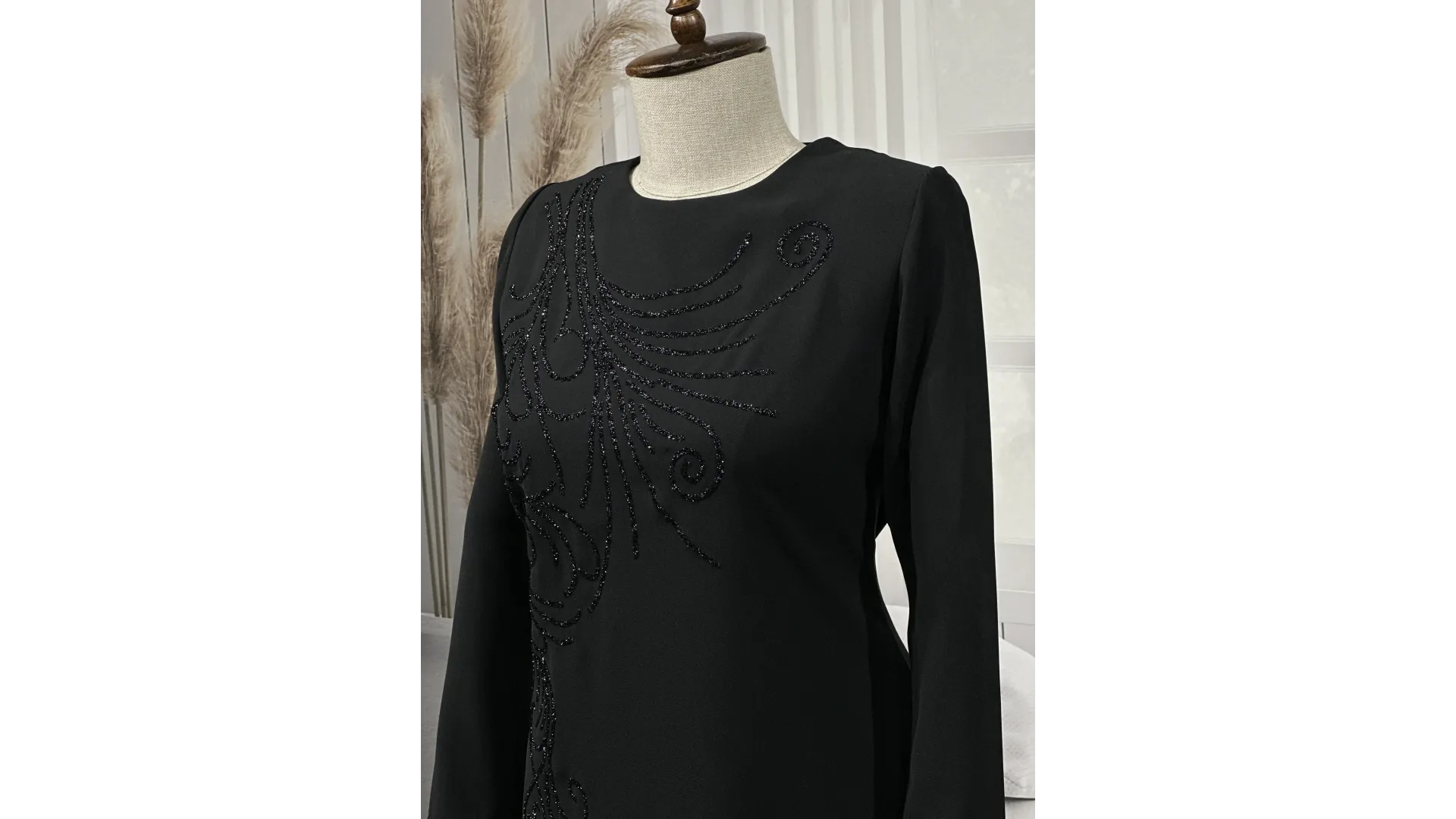 HESNA 8463 BASKILI ELBİSE - SİYAH - (Asorti: 44-54)