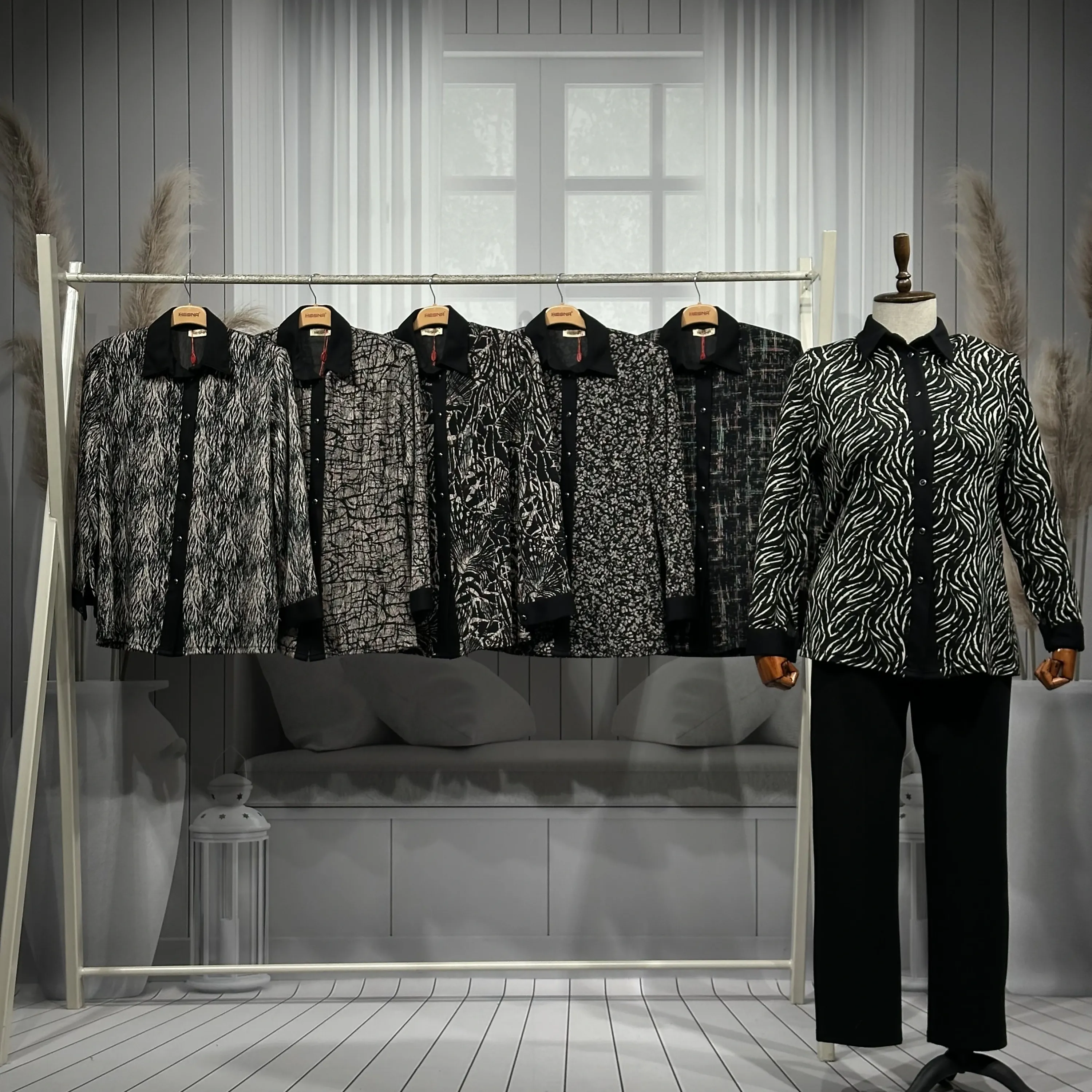 HESNA 3033 GÖMLEK - KARIŞIK DESENLER - 01-KARIŞIK DESEN - (Asorti: 5-7)