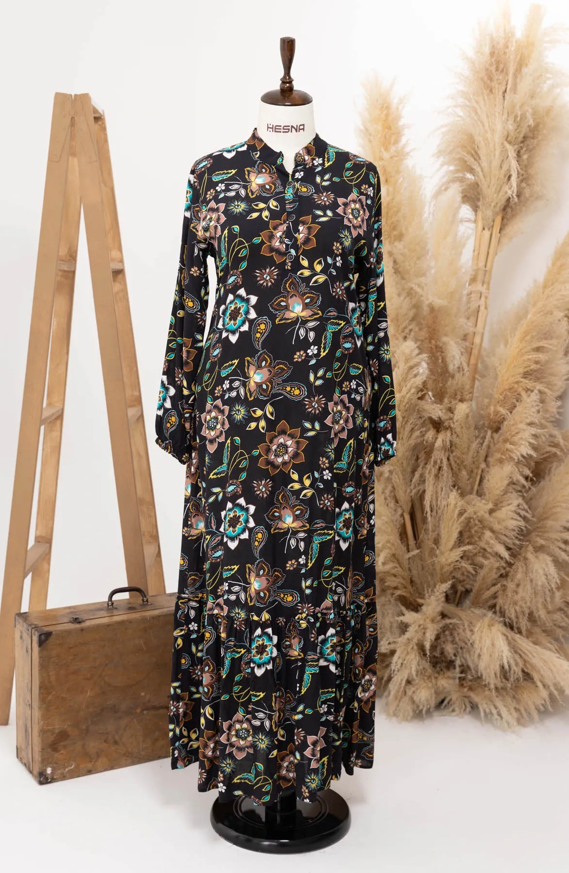 HESNA 8203 VİSKON ELBİSE - KARIŞIK DESENLER - 01-KARIŞIK DESEN - (Asorti: 3-6)