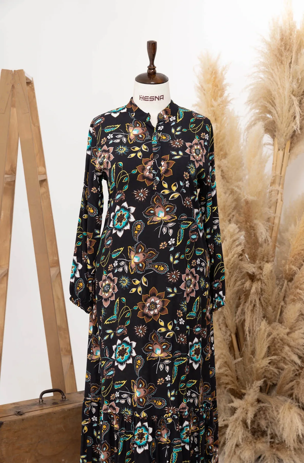 HESNA 8203 VİSKON ELBİSE - KARIŞIK DESENLER - 01-KARIŞIK DESEN - (Asorti: 3-6)