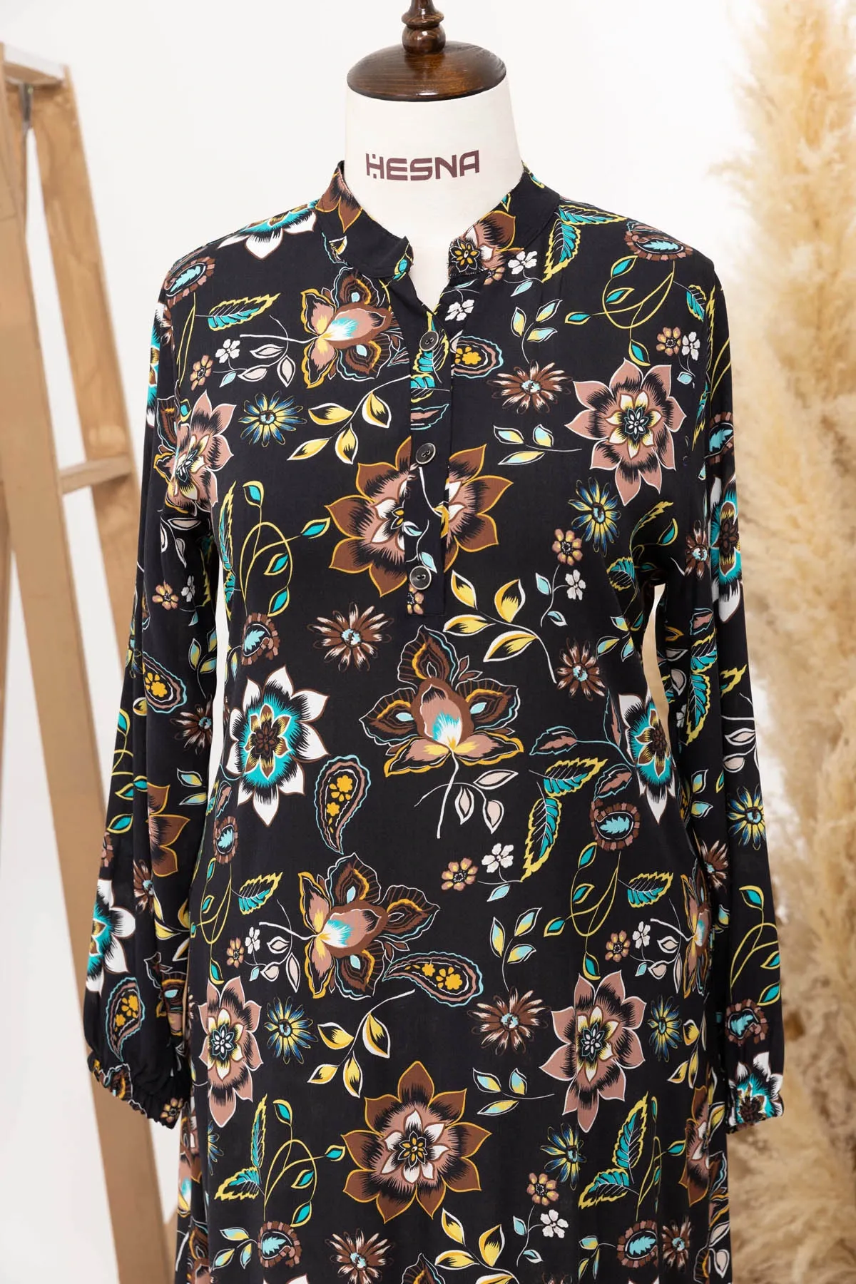 HESNA 8203 VİSKON ELBİSE - KARIŞIK DESENLER - 01-KARIŞIK DESEN - (Asorti: 3-6)